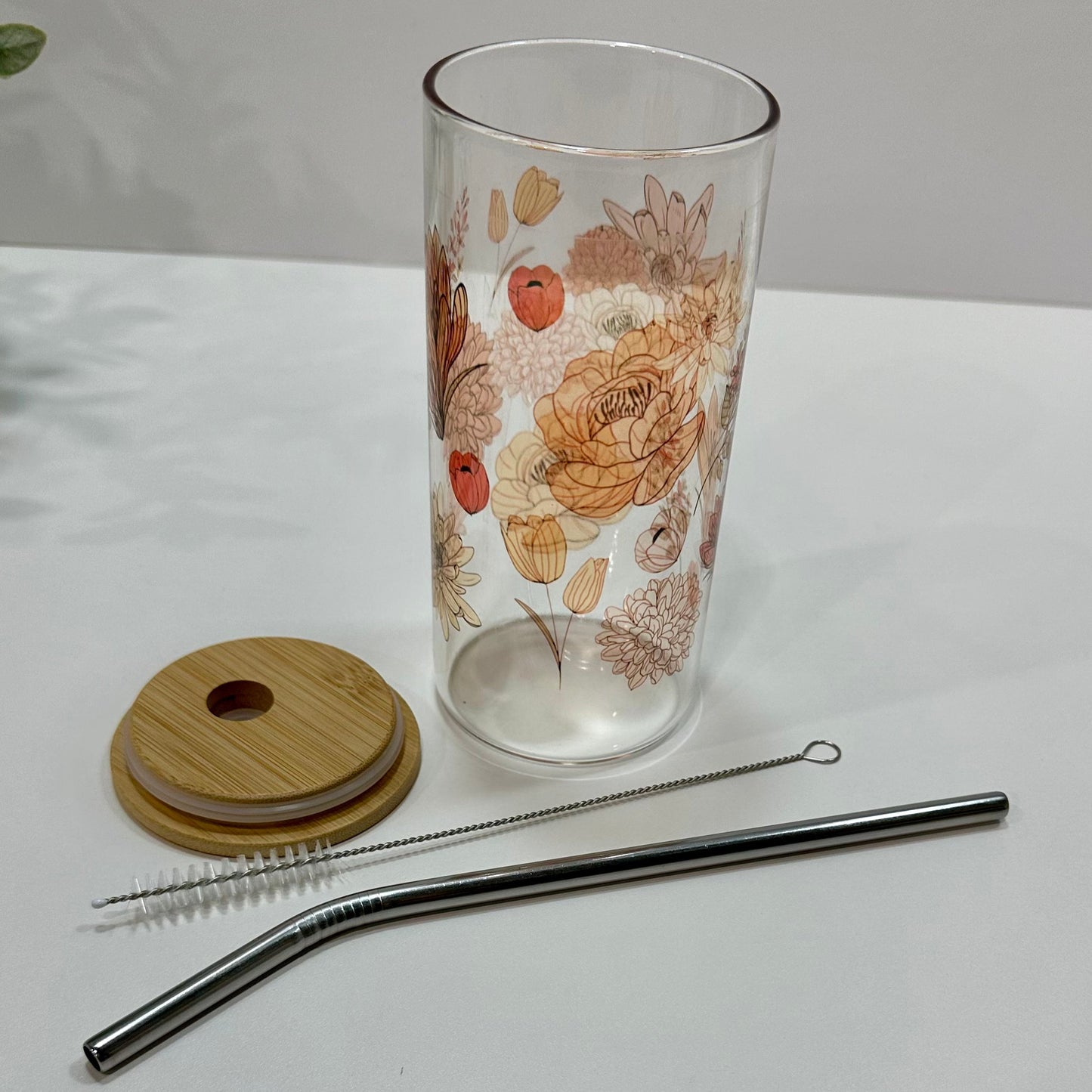 Vintage Flowers Glass Cup