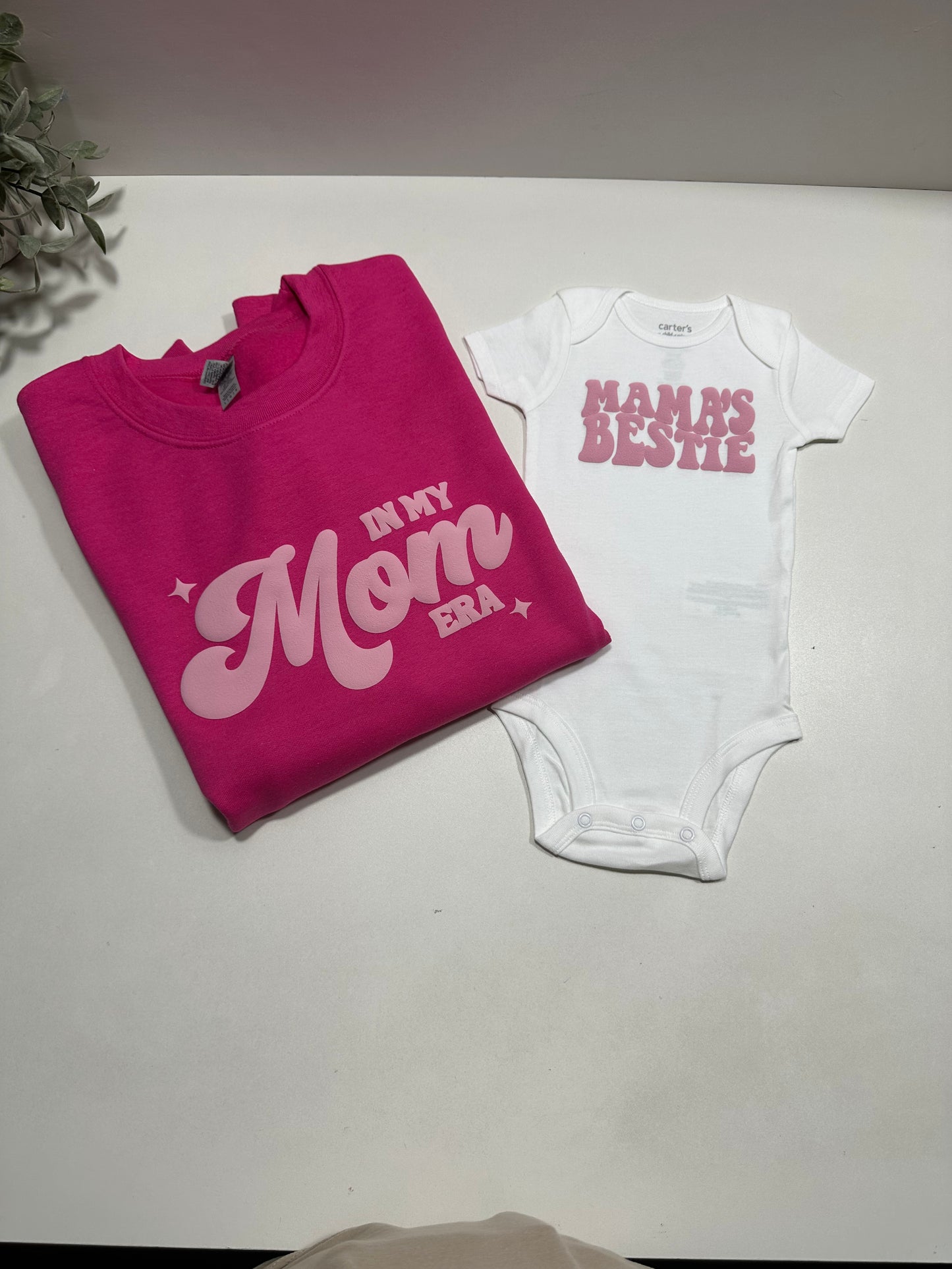 Mama’s Bestie Onesie & Kid Shirt – Puff Print Matching Family Outfit