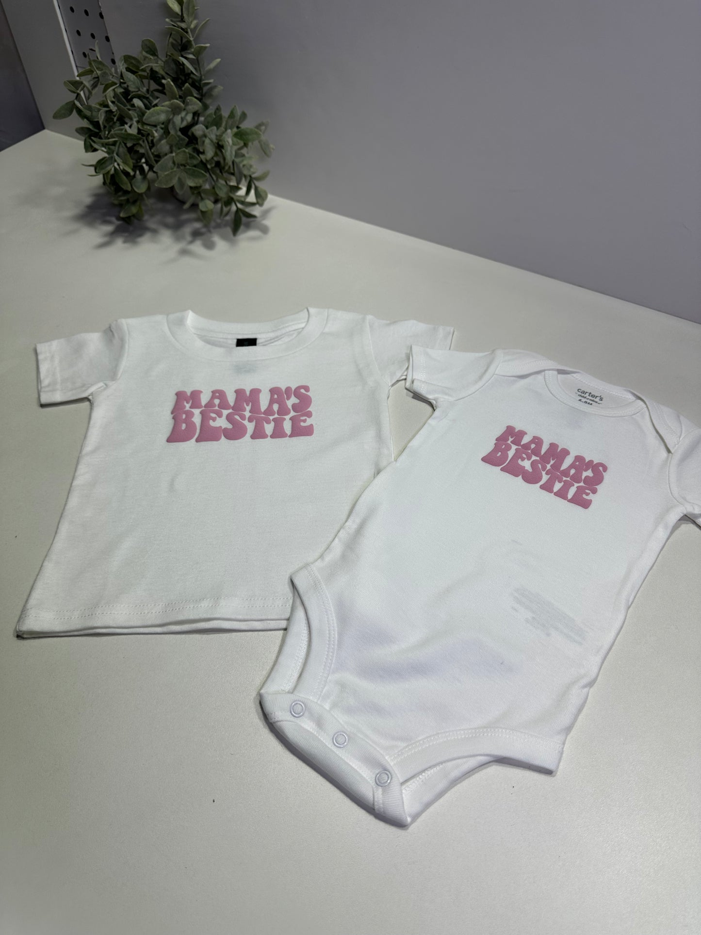 Mama’s Bestie Onesie & Kid Shirt – Puff Print Matching Family Outfit