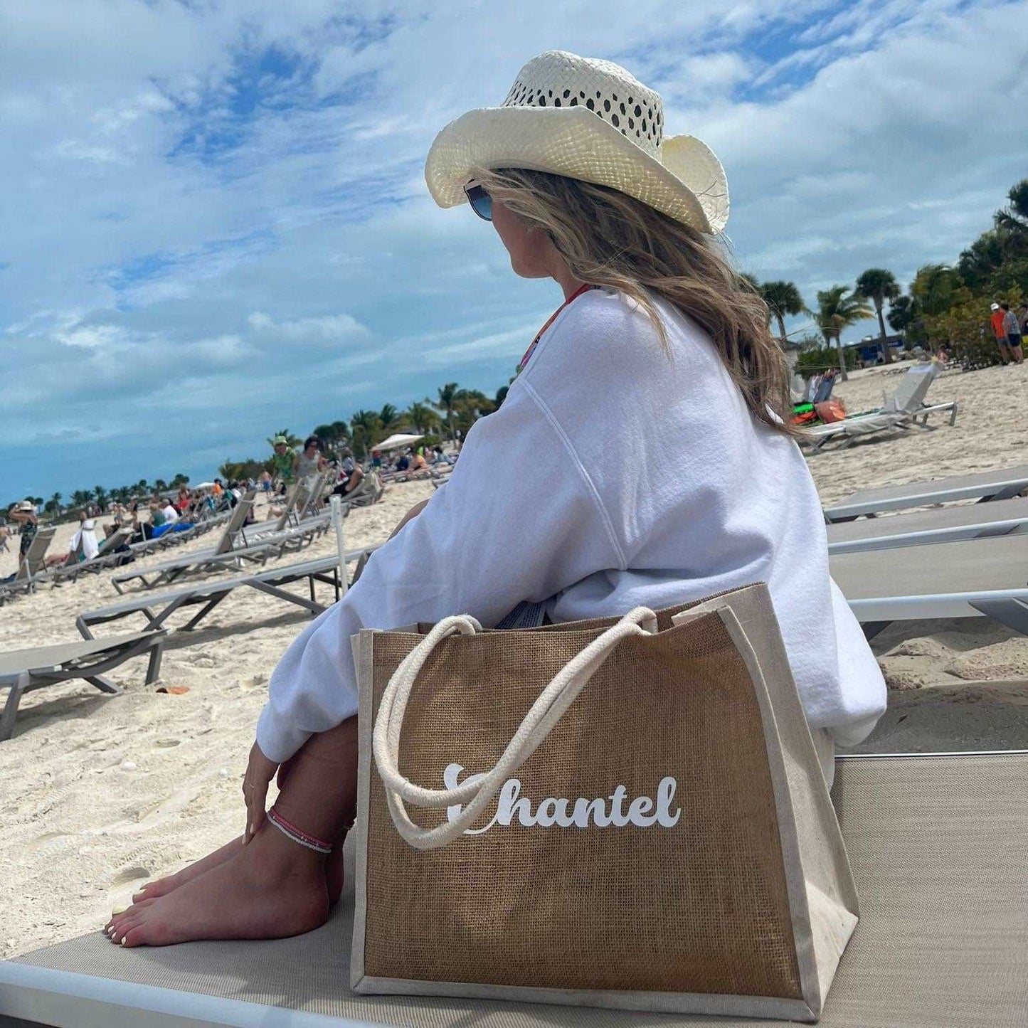 Personalized Beach jute bag with name