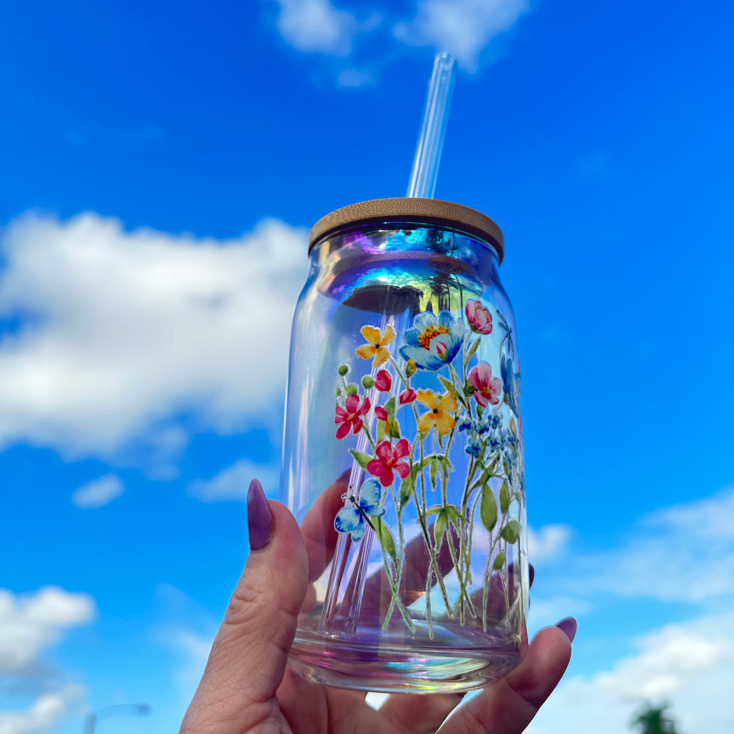 Spring Holographic Glass Cup