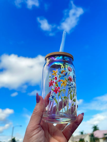 Holographic Flowers Glass Can