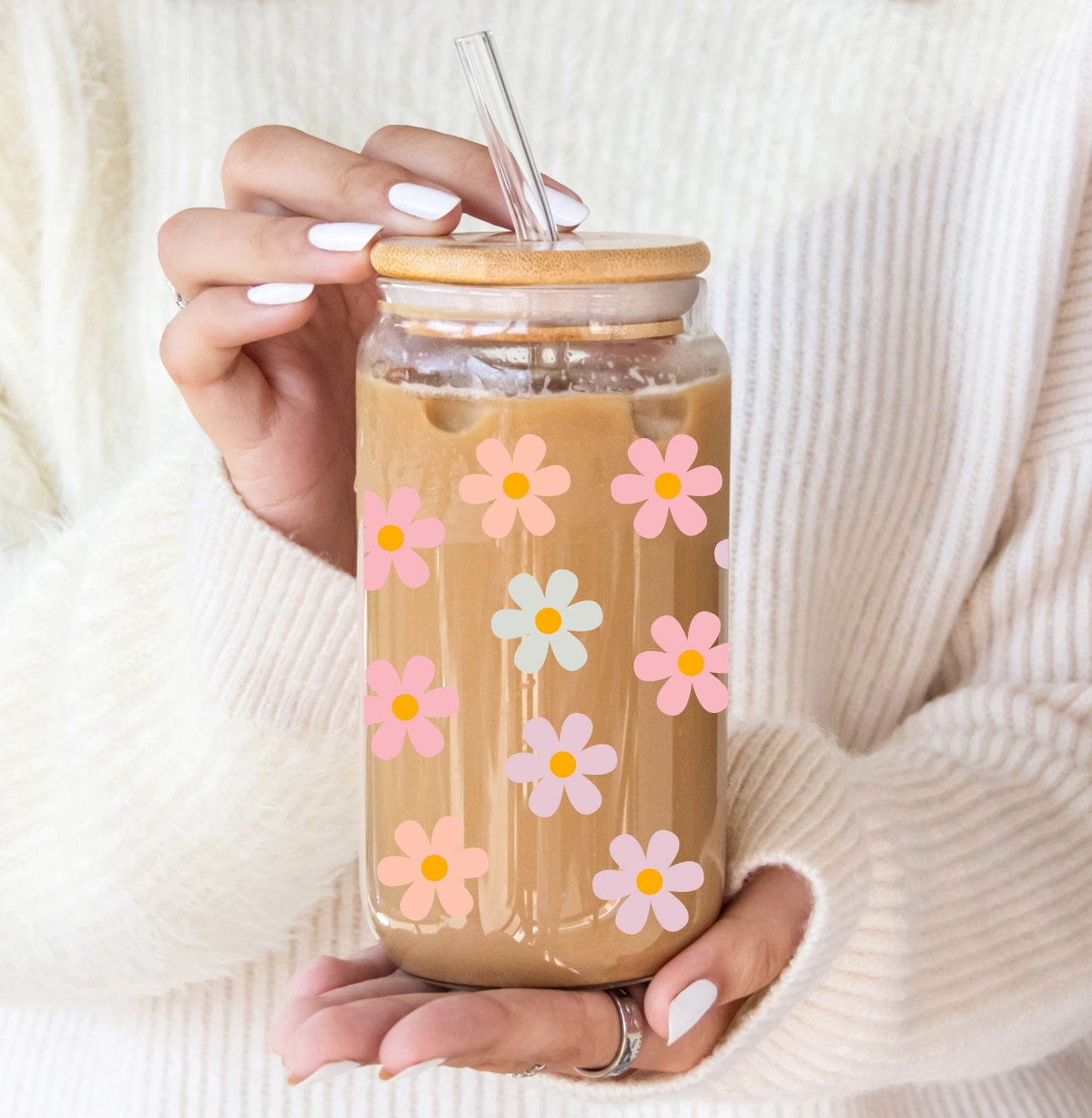 Daisy Flowers Glass Cup