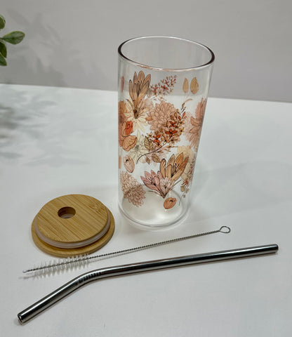 Fall Vintage Flowers Glass Cup