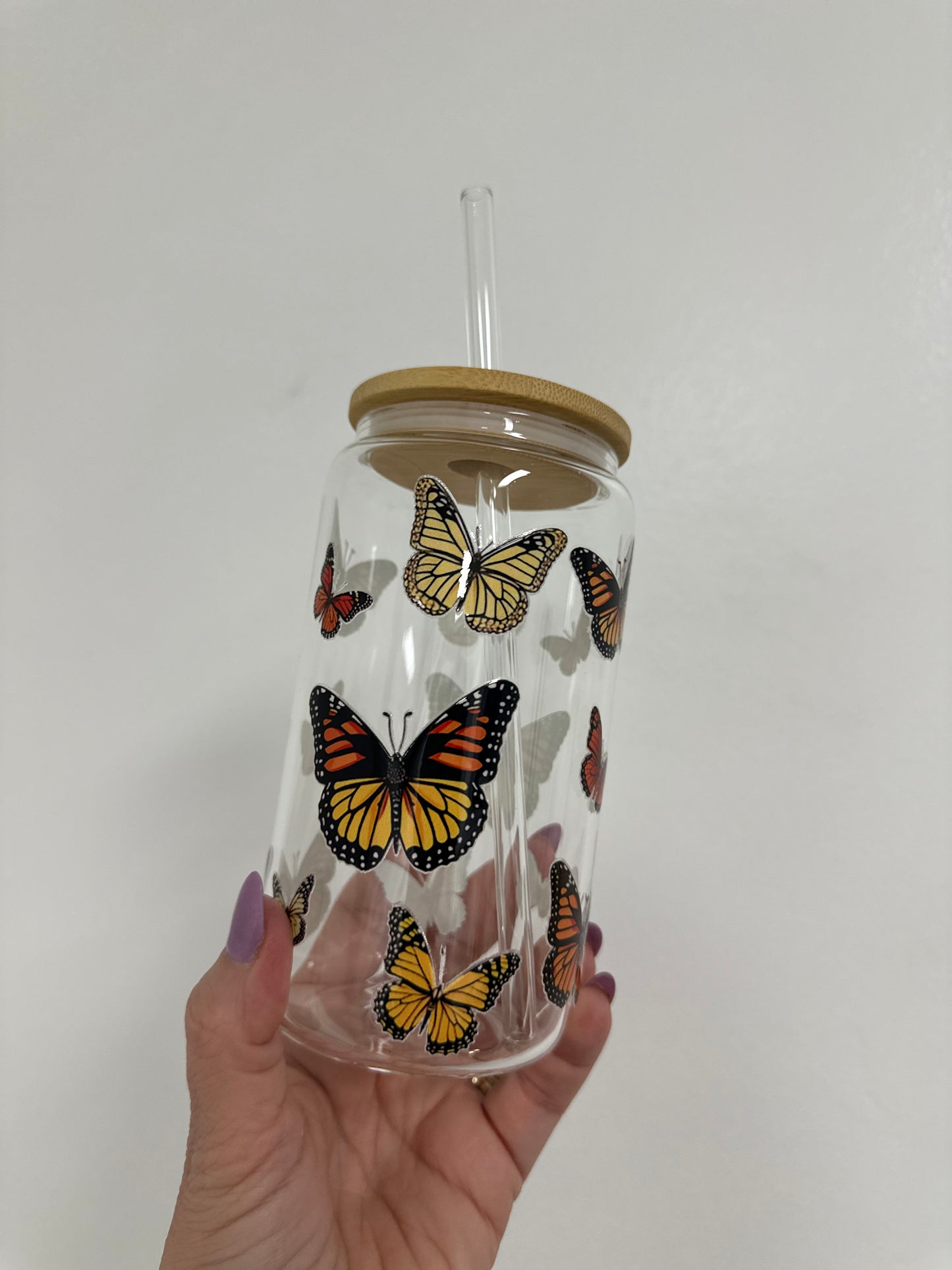 monarch butterflies glass can cup