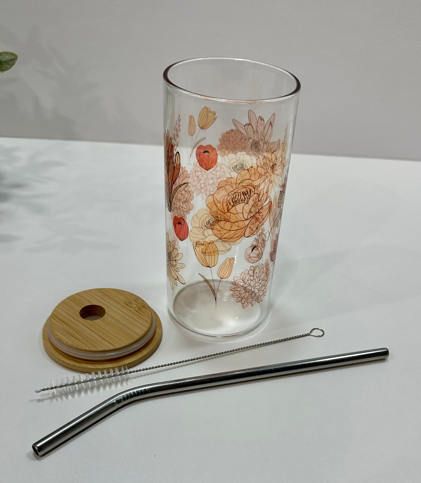 Fall Vintage Flowers Glass Cup