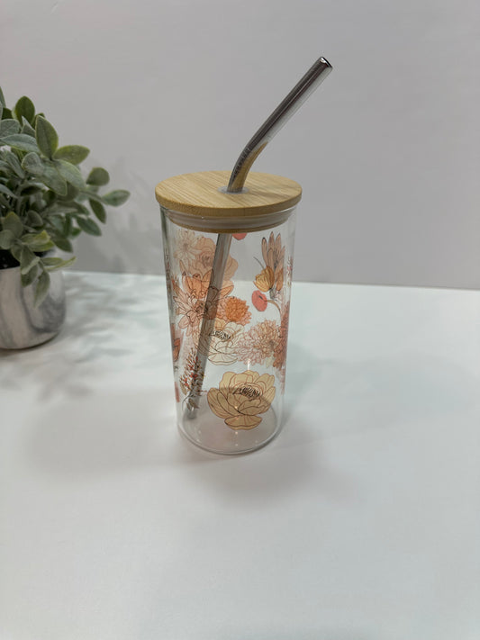 Fall Vintage Flowers Glass Cup