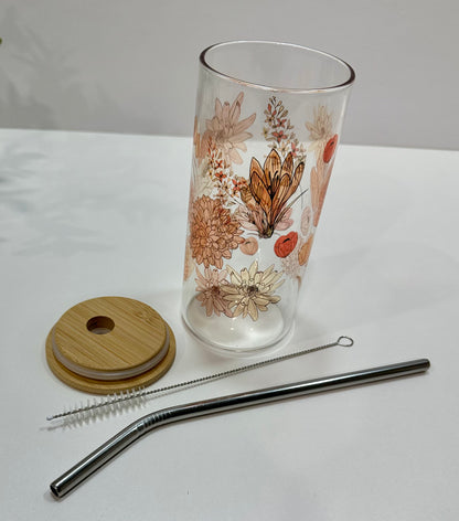 Fall Vintage Flowers Glass Cup