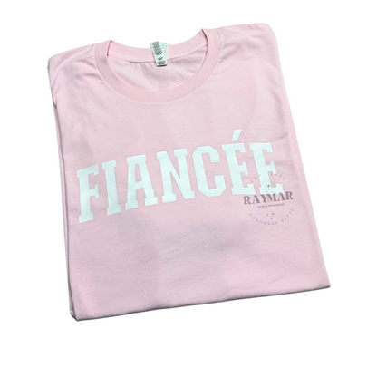 light pink shirt with fiancee design in white