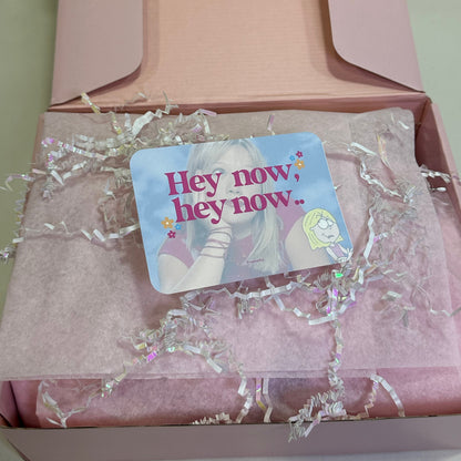 Gift box with 'Hey now' card inside