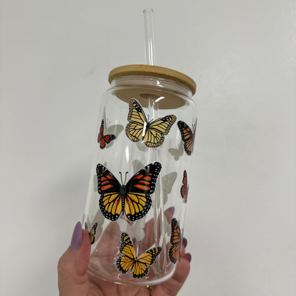 monarch butterflies glass can cup