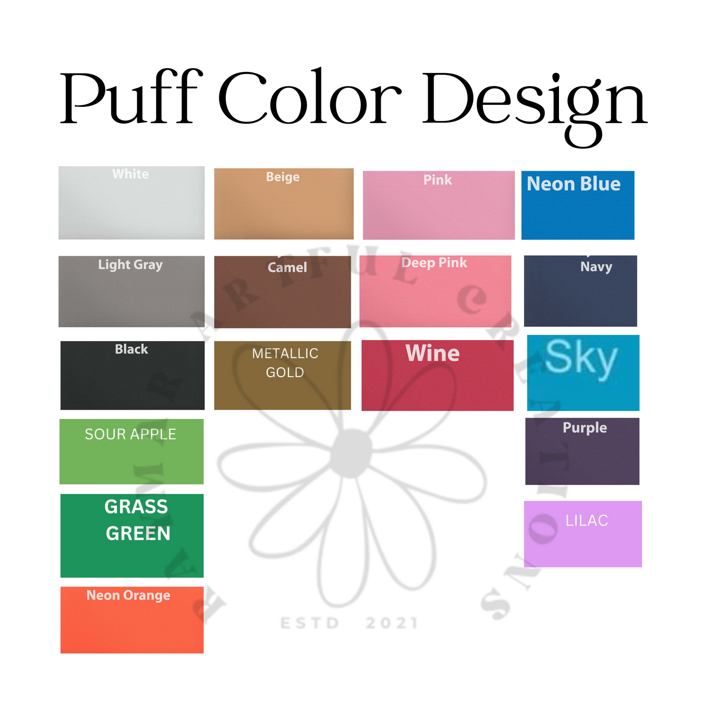 Color chart for puff design