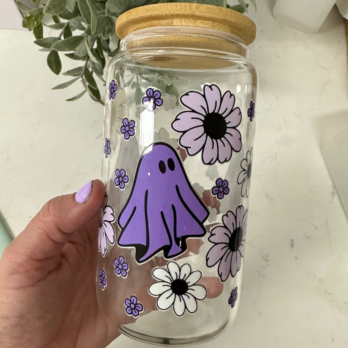 Ghost & Flowers Glass Cup