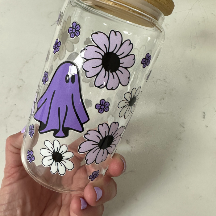 Ghost & Flowers Glass Cup