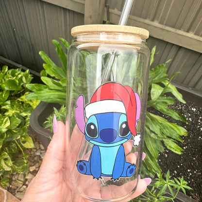 Personalized Christmas Stitch Glass Tumbler