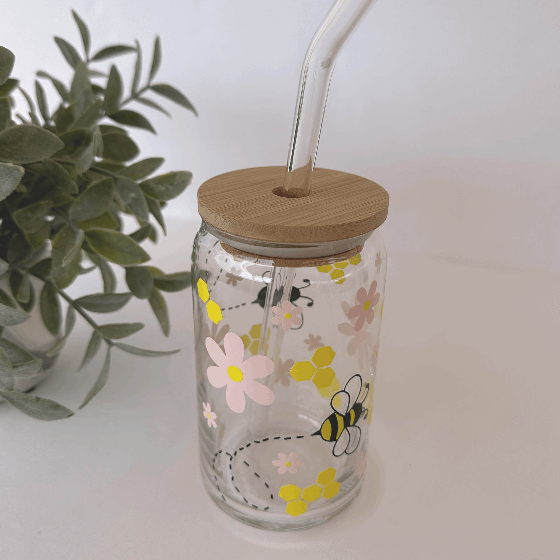 Bees and Flowers Glass Can