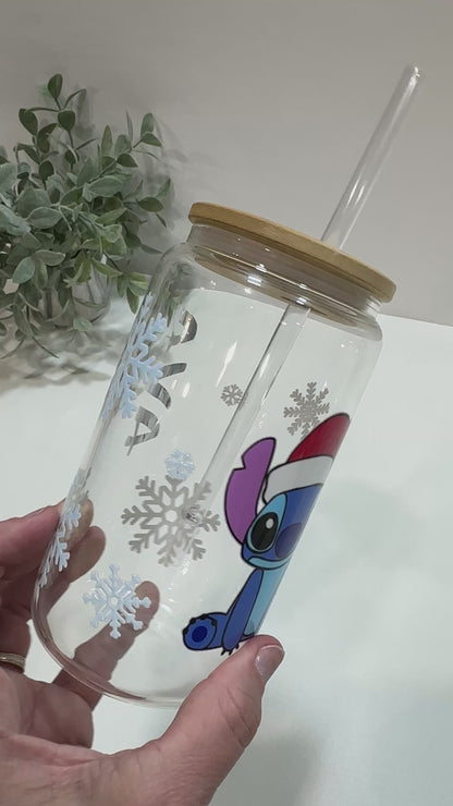 Personalized Christmas Stitch Glass Tumbler