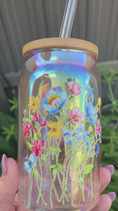 Holographic Flowers Glass Can